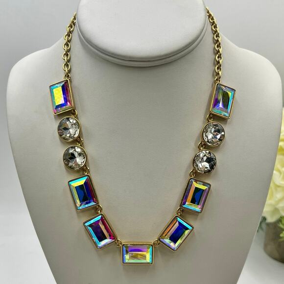 J. Crew Aurora Borealis Multicolor Iridescent Rhinestone statement Necklace New - Picture 1 of 13